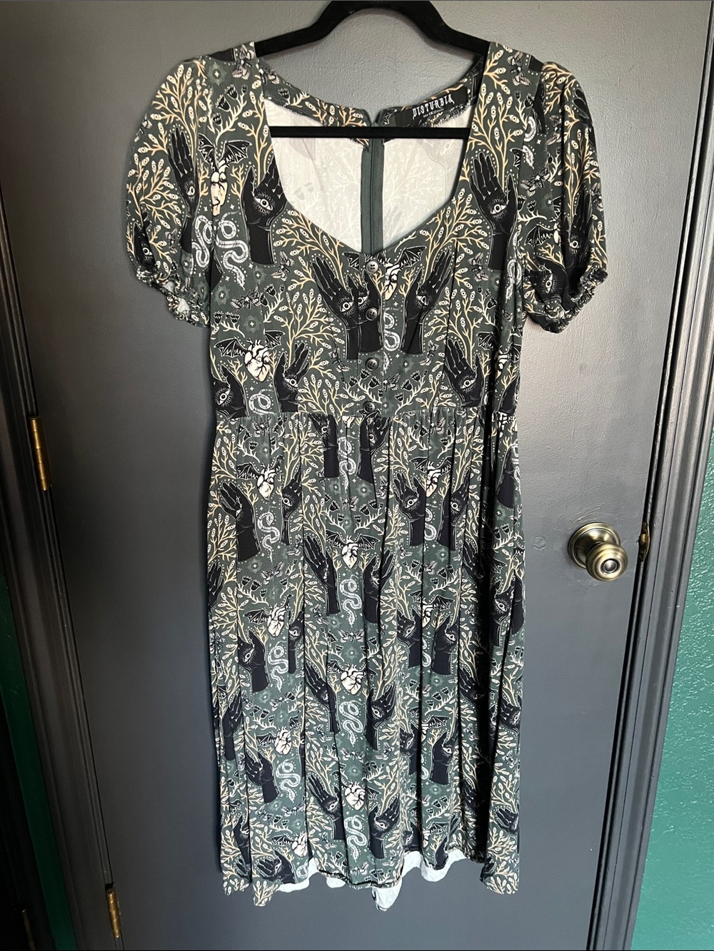 Disturbia Hand and Snake Print Short Sleeve Midi Dress - Green